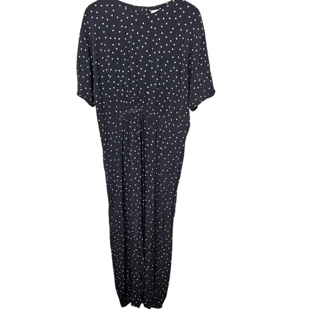 Liberte Polka Dot Daisy Jumpsuit Black Boho Minimalist Wide Leg One Piece XL